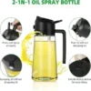 2-in-1 Kitchen Oil Spray Bottle with glass body, ergonomic design, fine mist spray, and pour option