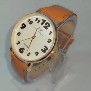 Classic Analog Men’s & Women’s Wrist Watch with Large Bold Numerals | Elegant White Dial | Brown Leather Strap | Quartz Movement