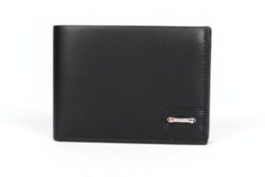 Black Leather Wallet for Men slim bifold design with smooth finish