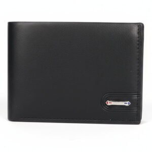 Black Leather Wallet for Men slim bifold design with smooth finish