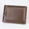 Brown leather wallet for men with secure strap closure and embossed front logoPremium Designer Style