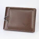 Brown leather wallet for men with secure strap closure and embossed front logoPremium Designer Style