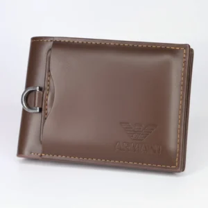 Brown leather wallet for men with secure strap closure and embossed front logoPremium Designer Style