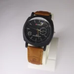Curren black dial leather strap men’s analog watch with GMT display