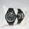Black Couple Watch Set with matching leather straps and black dial