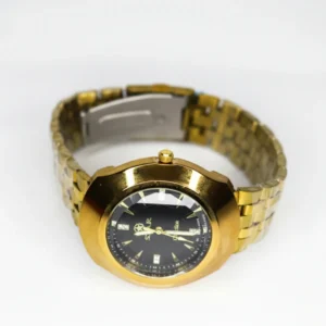 Gold Analog Men Watch with black dial and gold bracelet strap
