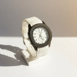 White Analog Men Watch with white strap and bold numeric dial