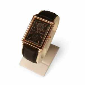 Rectangular Dial Men Watch with rose gold case and black strap