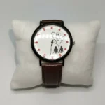 Couple Love Printed Watch with romantic couple design and brown leather strap