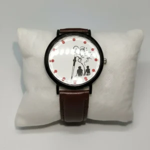 Couple Love Printed Watch with romantic couple design and brown leather strap