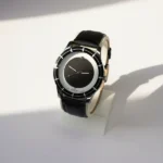 Minimalist dark dial watch for men with leather strap
