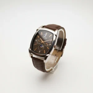 Brown leather multifunction watch for men with classic dial
