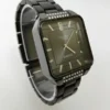 Square Black Quartz Watch for Men with stainless steel strap and crystal bezel