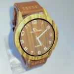 Wooden Dial Analog Watch with brown leather strap and quartz movement