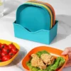 Pastel plastic snack plates set with storage stand and reusable serving plates