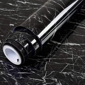 Black marble self adhesive wallpaper roll with glossy waterproof finish