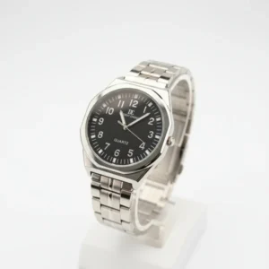 Quartz Watch for Men with black dial and silver strap