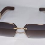 Luxury rimless gradient sunglasses with gold frame for men and women