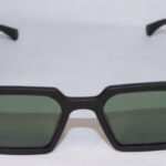 Black square frame sunglasses with green tinted lenses for men and women
