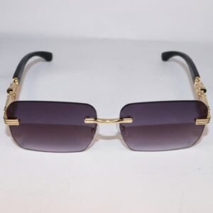 Rimless square sunglasses with gold frame and gradient lenses