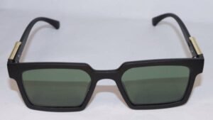 Black square frame sunglasses with green tinted lenses for men and women