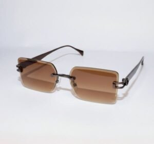 Rimless square sunglasses with brown gradient lenses and metal frame