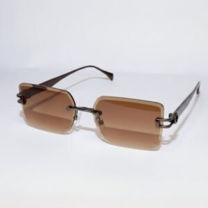 Rimless square sunglasses with brown gradient lenses and metal frame