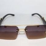 Rimless brown gradient sunglasses with gold frame for men and women