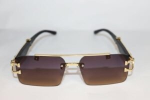 Rimless brown gradient sunglasses with gold frame for men and women